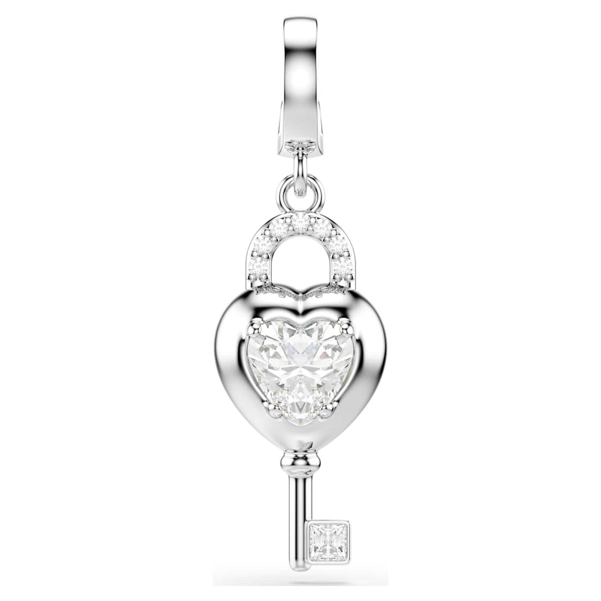 Swarovski Charm Idyllia, Taglio misto, Cuore con chiave, Bianco, Placcato rodio