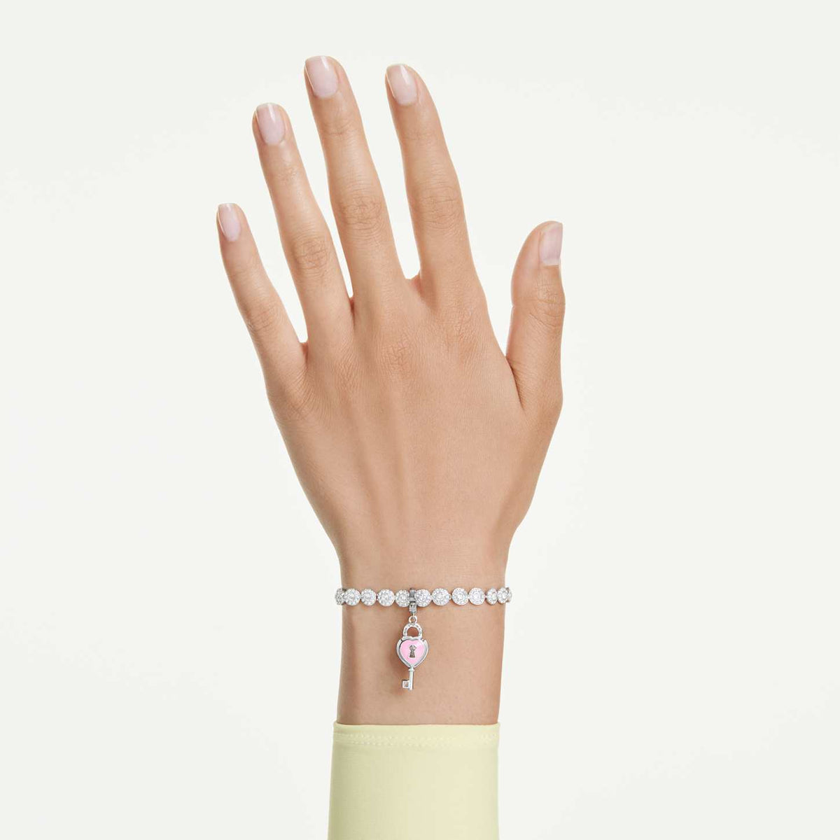 Swarovski Charm Idyllia, Taglio misto, Cuore con chiave, Bianco, Placcato rodio