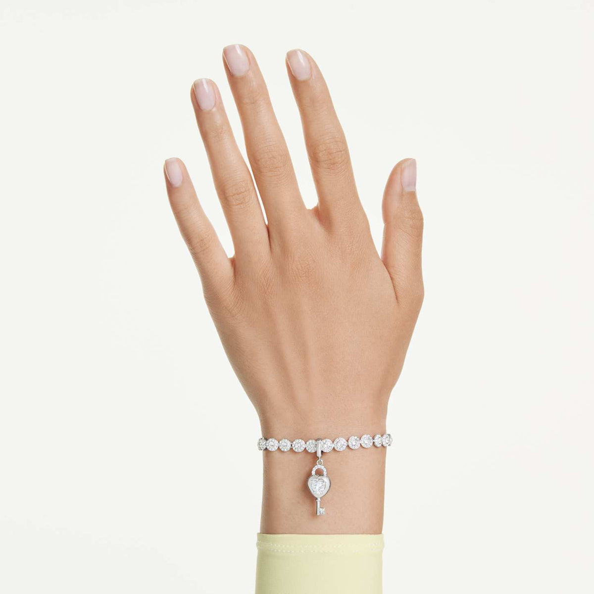 Swarovski Charm Idyllia, Taglio misto, Cuore con chiave, Bianco, Placcato rodio