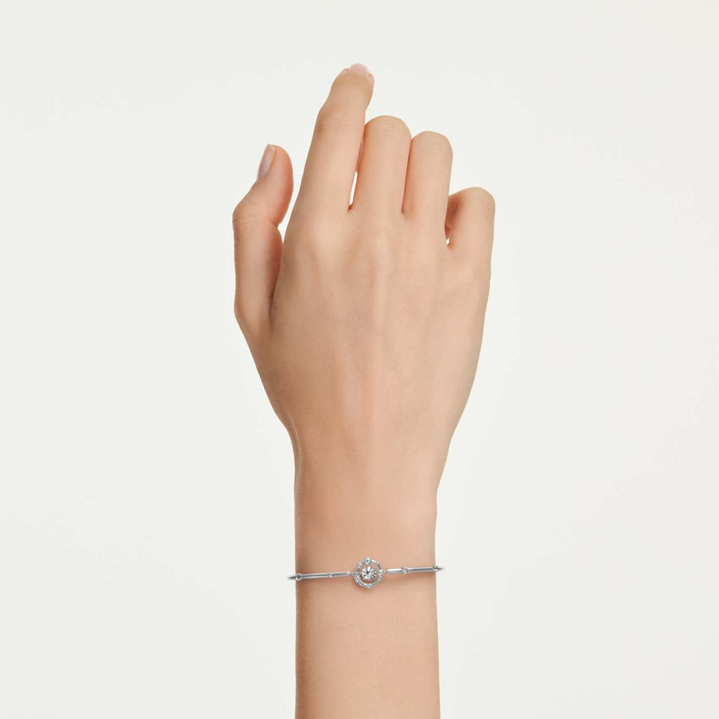 Swarovski Bracciale rigido Constella, Taglio Round, Dancing stone, Bianco, Placcato rodio