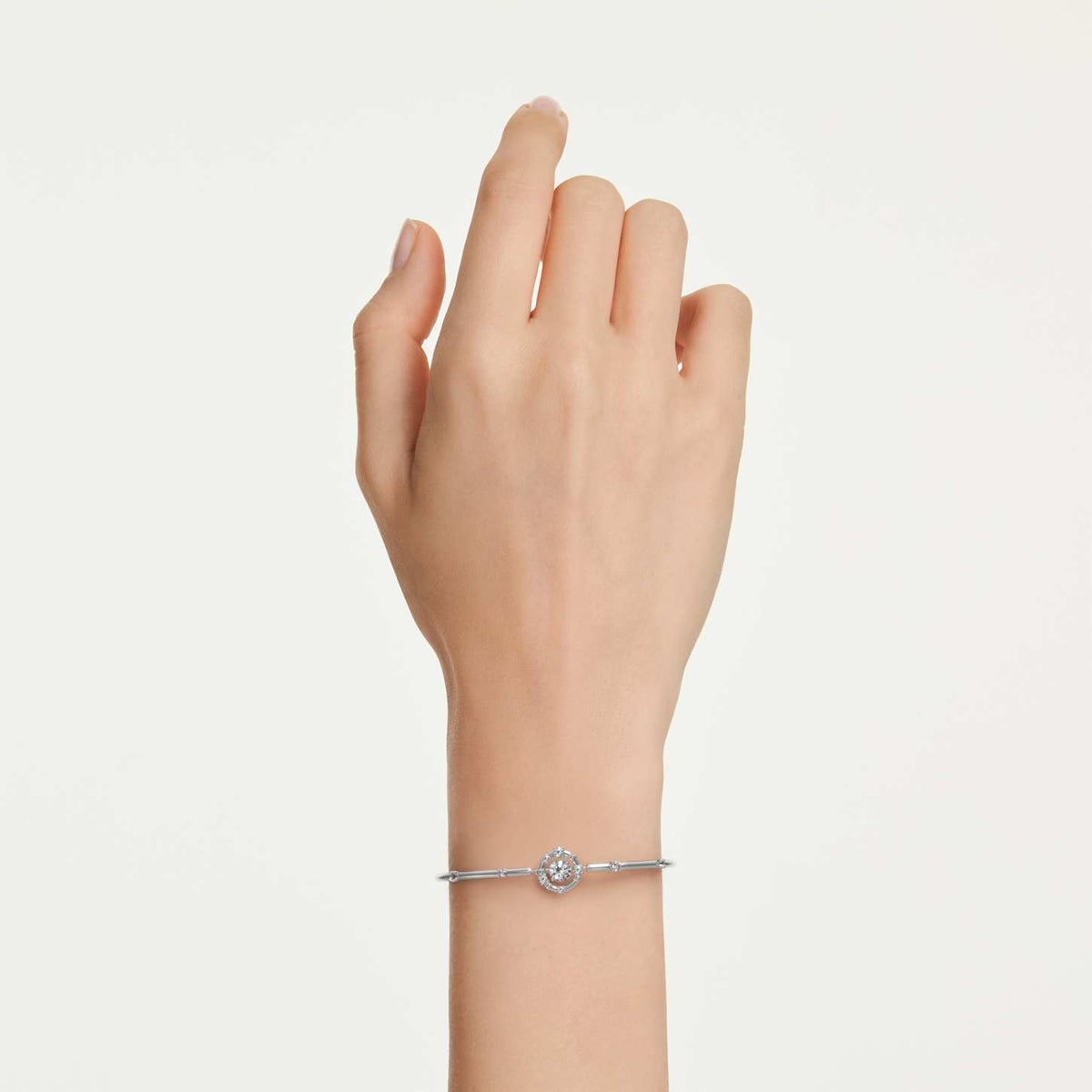 Swarovski Bracciale rigido Constella, Taglio Round, Dancing stone, Bianco, Placcato rodio