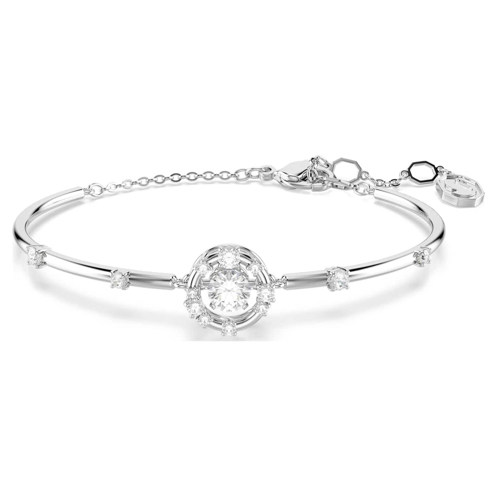 Swarovski Bracciale rigido Constella, Taglio Round, Dancing stone, Bianco, Placcato rodio