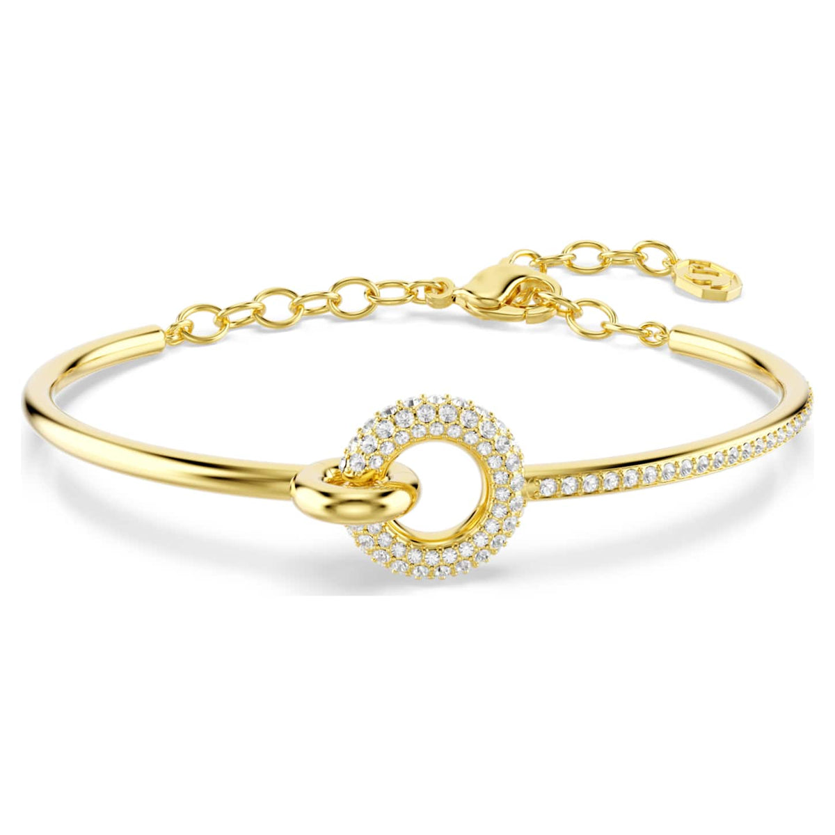 Swarovski Bracciale rigido Dextera, Taglio Round, Bianco, Finitura oro 18K
