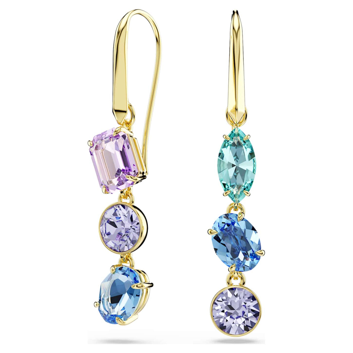 Swarovski Orecchini pendenti Gema, Design asimmetrico, Taglio misto, Multicolore, Finitura oro 18K