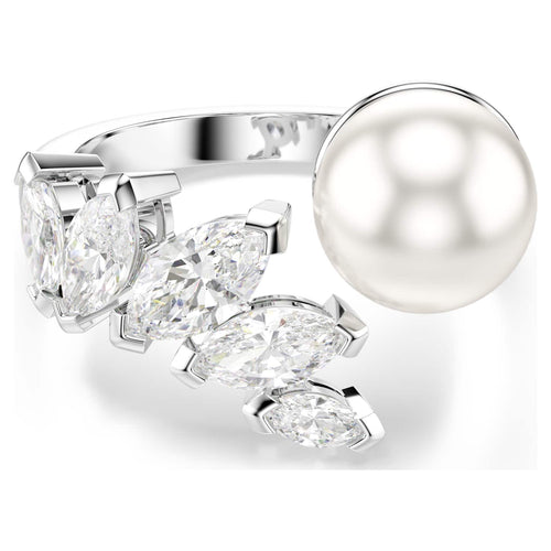 Swarovski Anello aperto Mesmera, Crystal Pearl, Taglio Marquise, Bianco, Placcato rodio