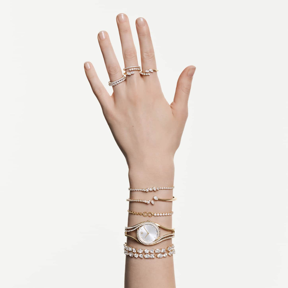 Swarovski Bracciale rigido Mesmera, Taglio misto, Bianco, Finitura oro 18K