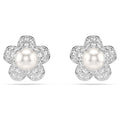 Swarovski Orecchini a lobo Ariana Grande x Swarovski, Crystal Pearl, Taglio Round, Fiore, Bianchi, Placcato rodio
