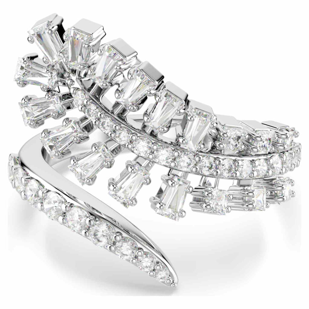 Swarovski Anello aperto Vienna, Taglio misto, Piuma, Bianco, Placcato rodio