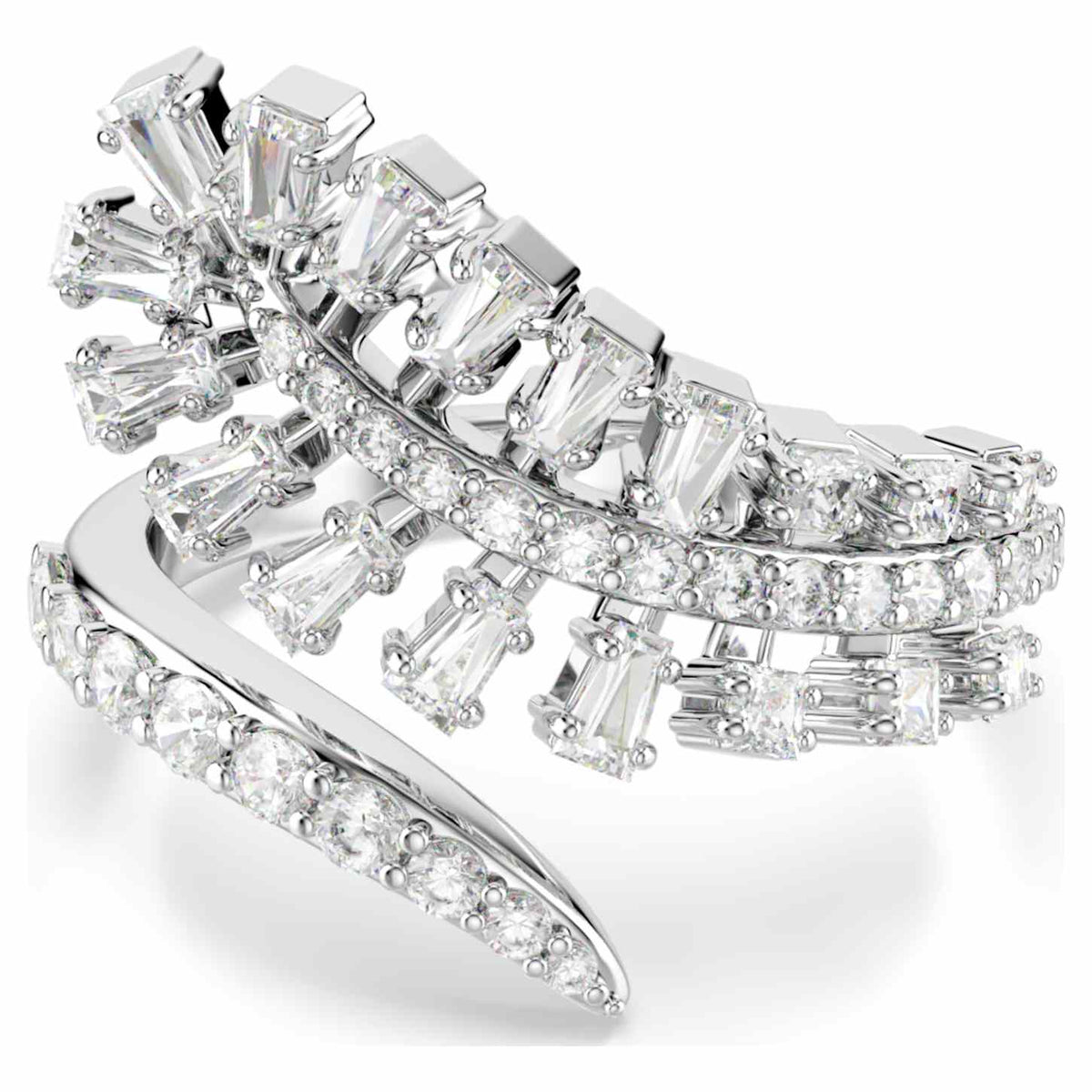 Swarovski Anello aperto Vienna, Taglio misto, Piuma, Bianco, Placcato rodio