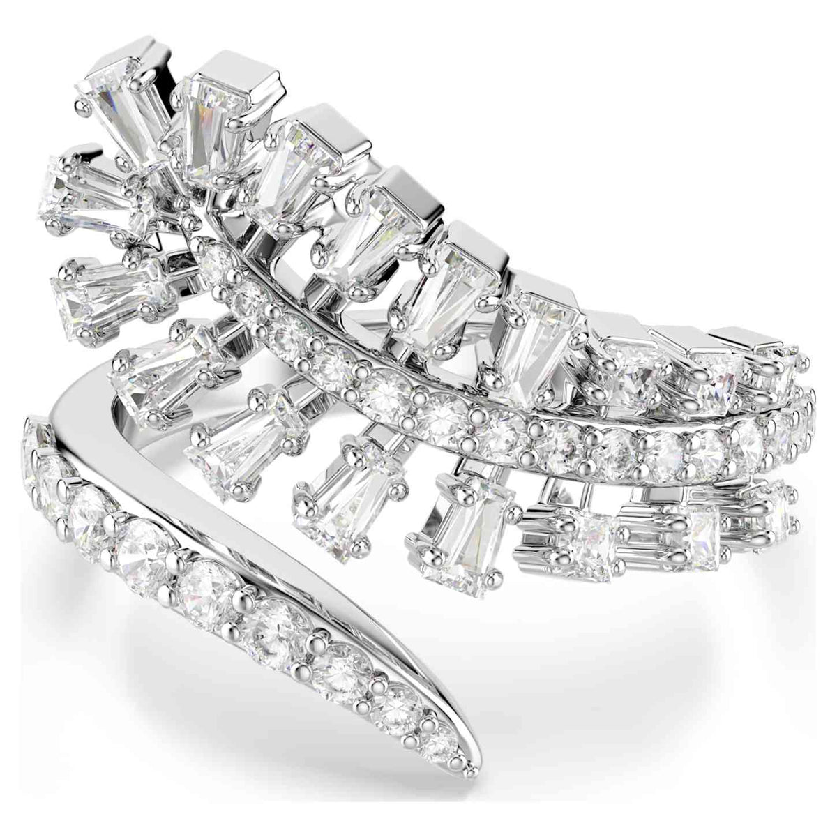 Swarovski Anello aperto Vienna, Taglio misto, Piuma, Bianco, Placcato rodio