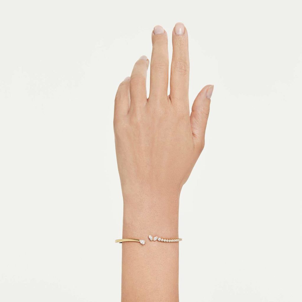 Swarovski Bracciale rigido Mesmera, Taglio misto, Bianco, Finitura oro 18K
