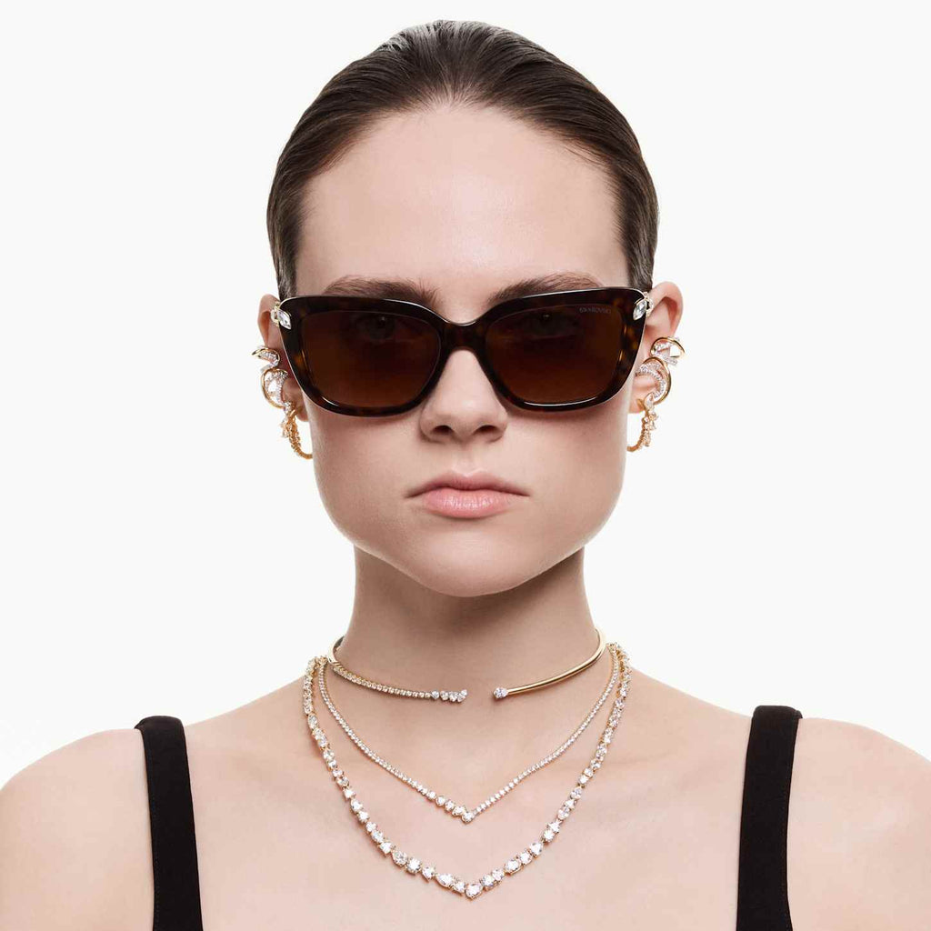 Swarovski Orecchini a cerchio Mesmera, Taglio misto, Bianchi, Finitura oro 18K