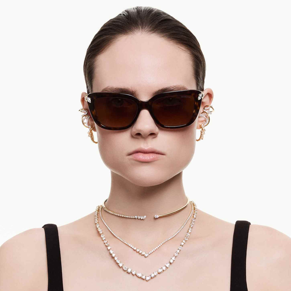 Swarovski Orecchini a cerchio Mesmera, Taglio misto, Bianchi, Finitura oro 18K