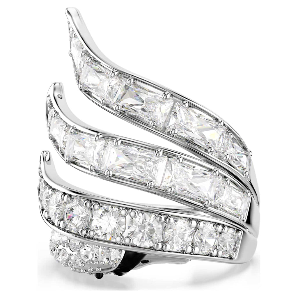 Swarovski Anello cocktail Vienna, Taglio misto, Cigno, Bianco, Placcato rodio