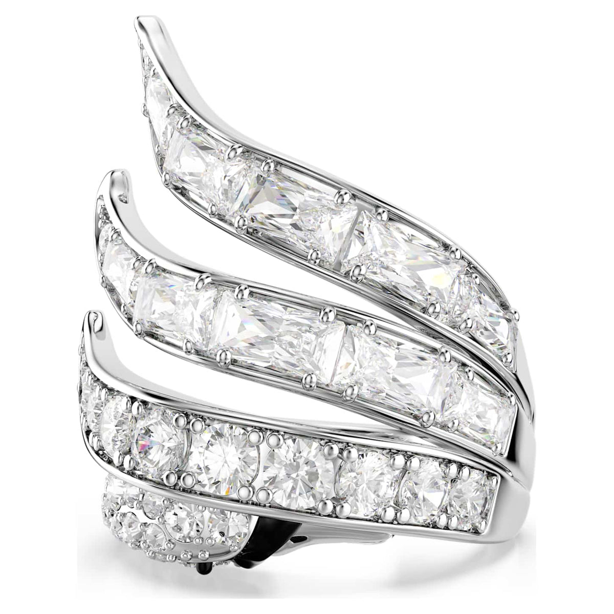 Swarovski Anello cocktail Vienna, Taglio misto, Cigno, Bianco, Placcato rodio