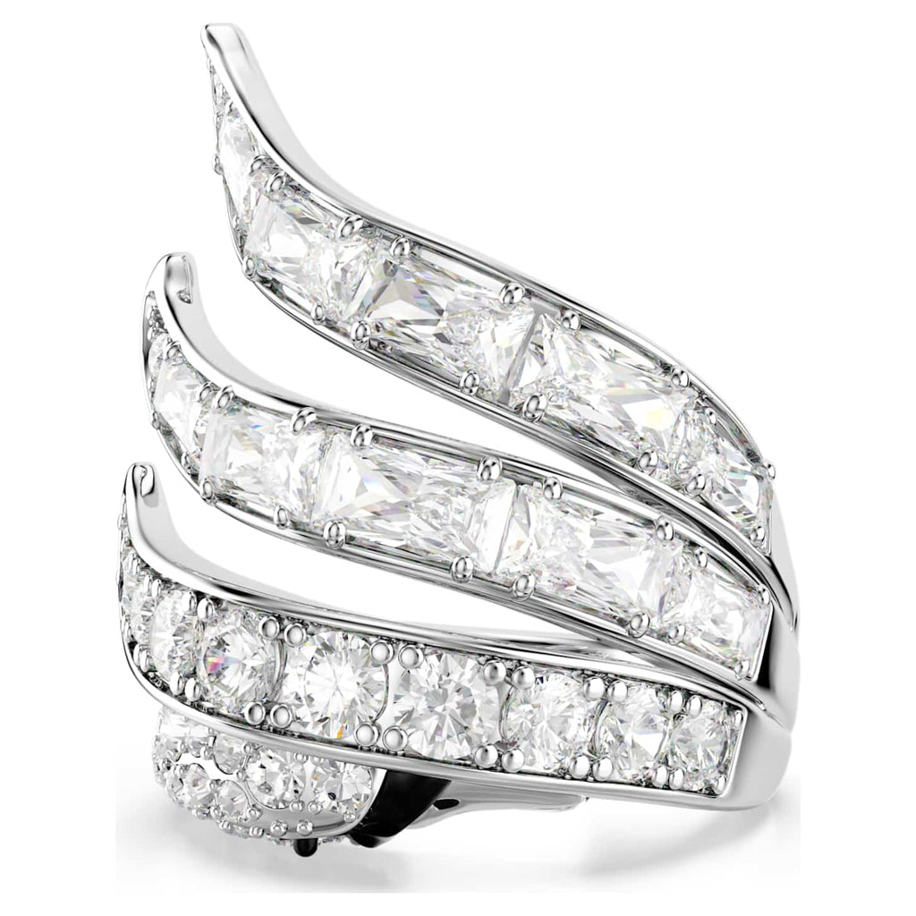 Swarovski Anello cocktail Vienna, Taglio misto, Cigno, Bianco, Placcato rodio