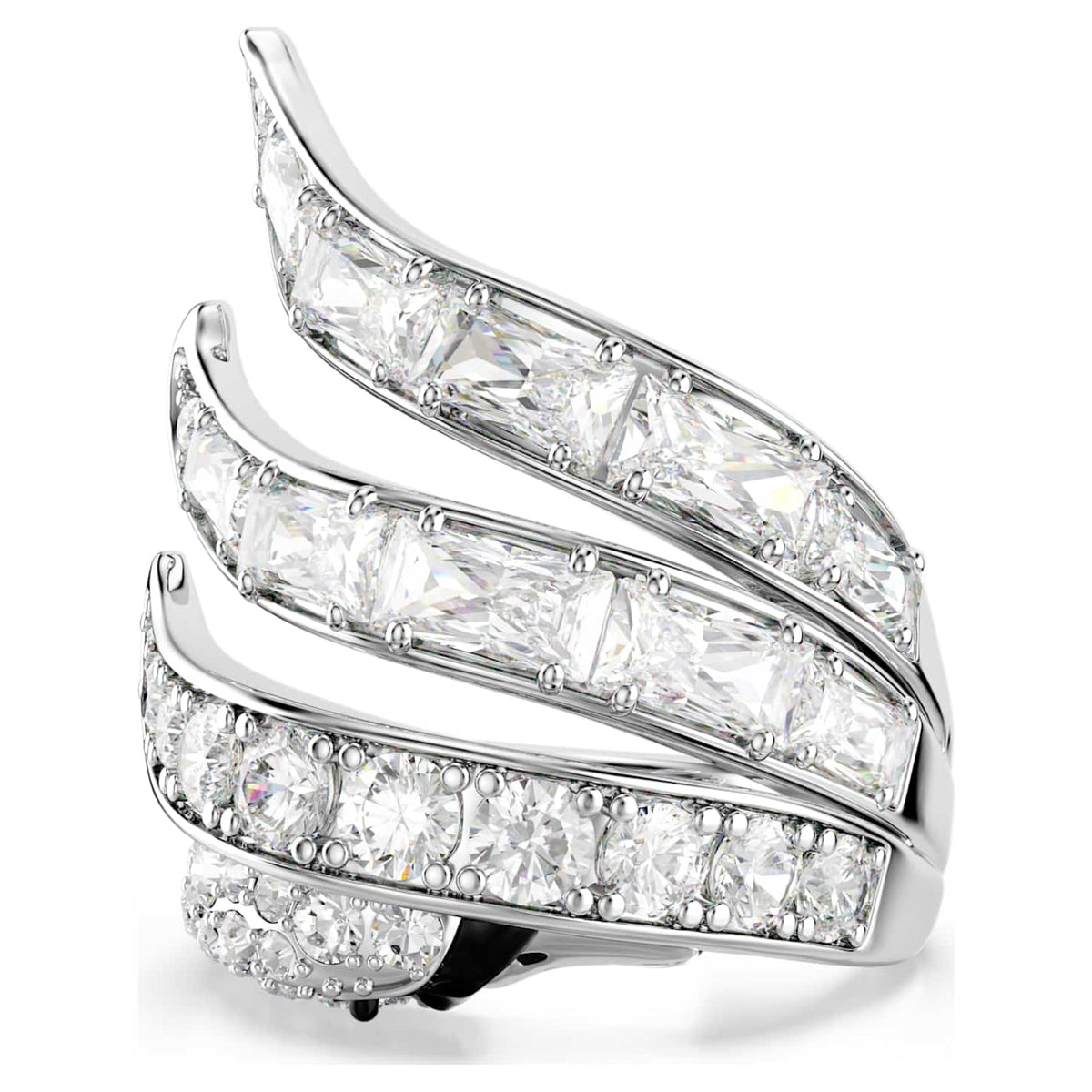 Swarovski Anello cocktail Vienna, Taglio misto, Cigno, Bianco, Placcato rodio